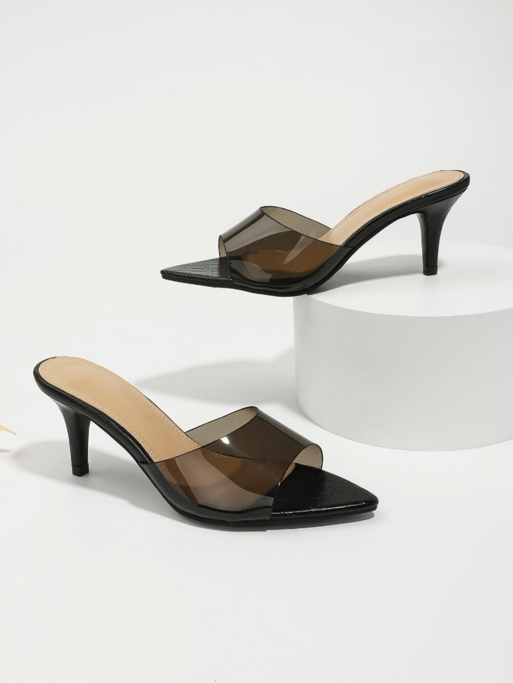 Black Sexy Women's Pointed Toe Slip-On High Heel Sandals - Picture 3 of 4